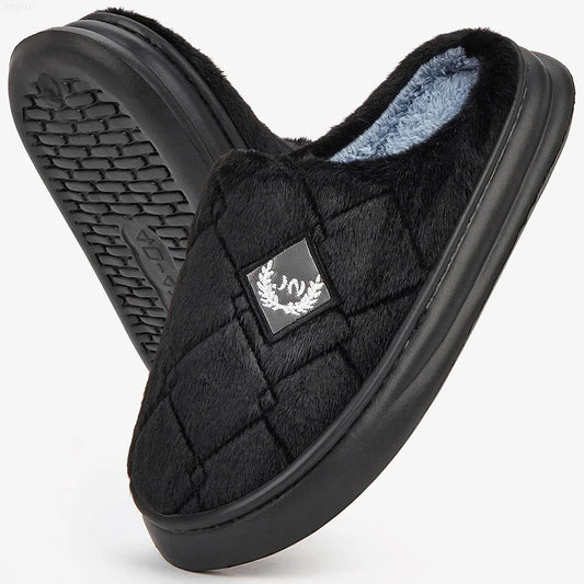 Men's Furry Plaid Memory Foam Slippers