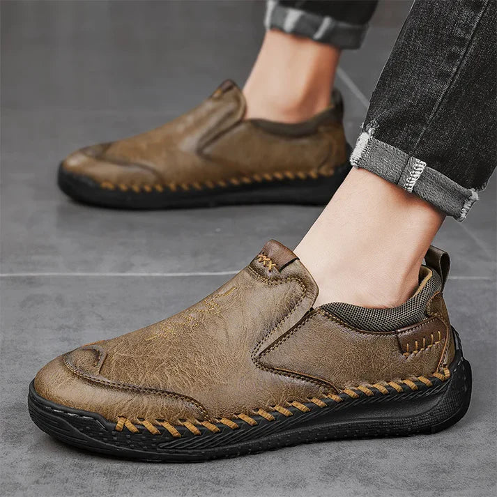 Men's Leather-Look Laceless Walking Shoes