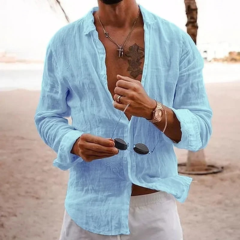 Men’s Lightweight Linen Blend Button-Up Shirt