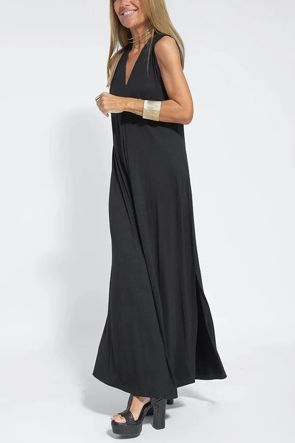 Women’s Flowy V Neck Sleeveless Maxi Beach Dress