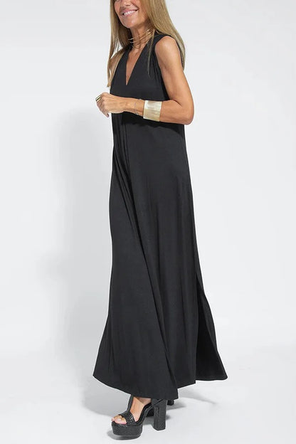Women’s Flowy V Neck Sleeveless Maxi Beach Dress