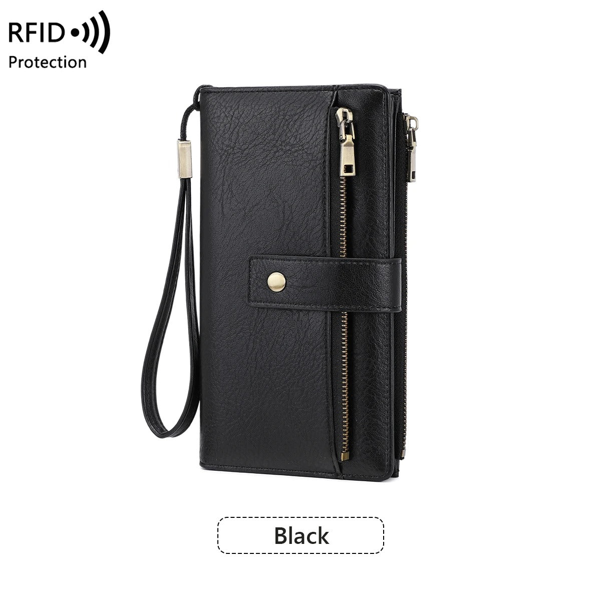 Women’s Tri-Fold Anti-Magnetic Long Wristlet Clutch Wallet