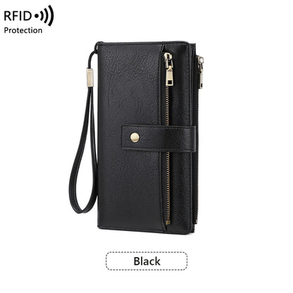 Women’s Tri-Fold Anti-Magnetic Long Wristlet Clutch Wallet