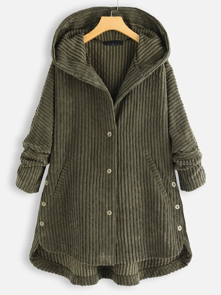 Casual Solid Color Thick Coat with Hood and Button Closure