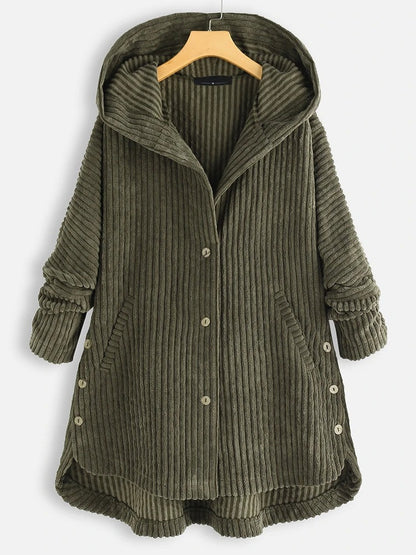Casual Solid Color Thick Coat with Hood and Button Closure