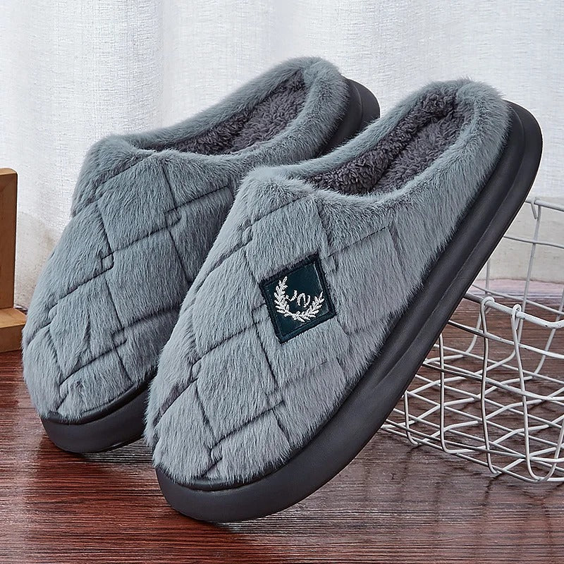 Men's Furry Plaid Memory Foam Slippers