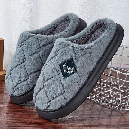 Men's Furry Plaid Memory Foam Slippers