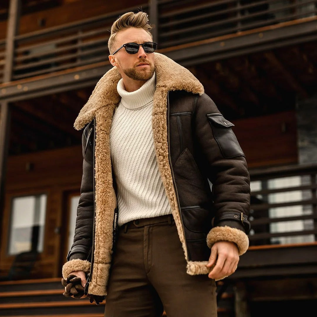 Men’s Mid-Length Shearling-Lined Aviator Jacket
