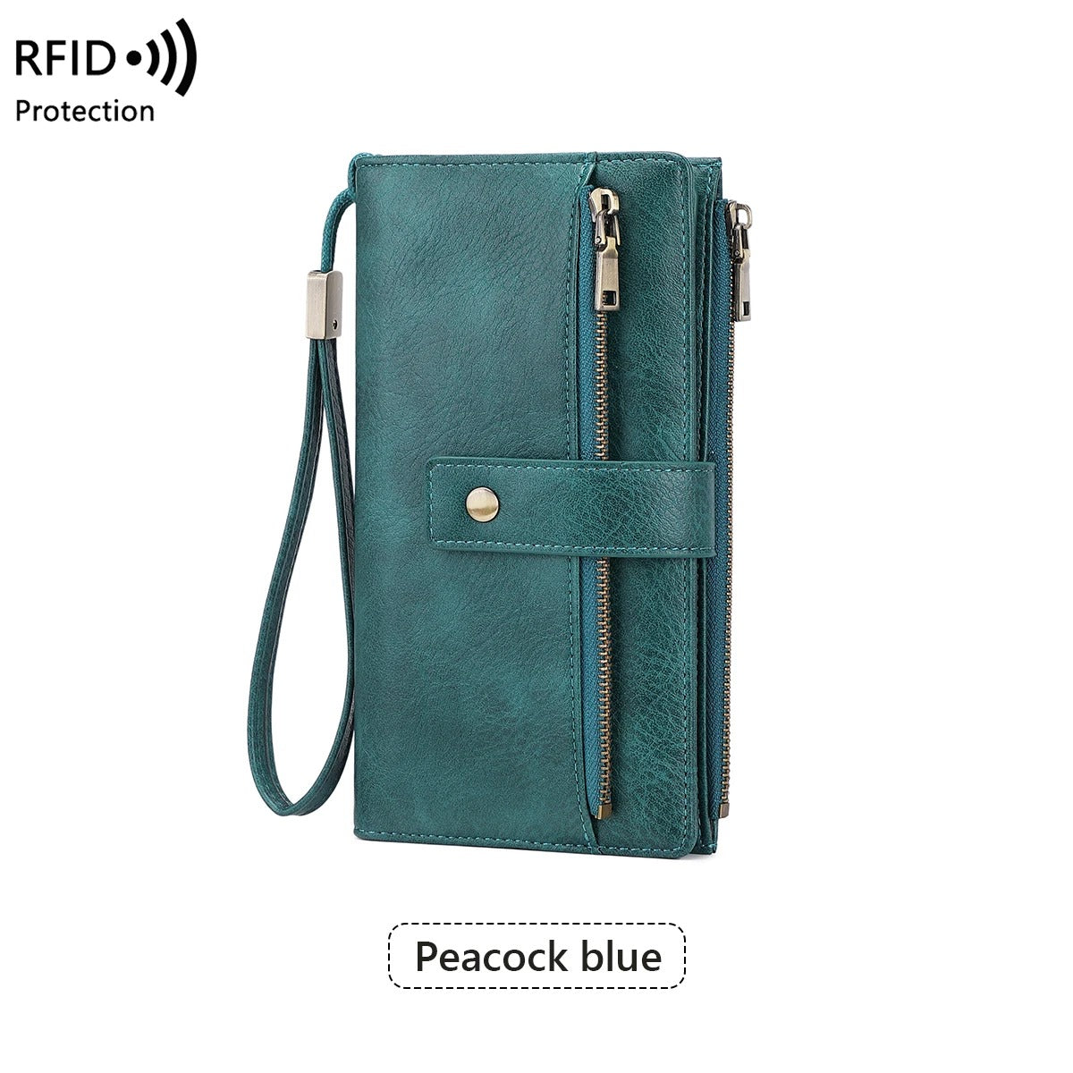 Women’s Tri-Fold Anti-Magnetic Long Wristlet Clutch Wallet