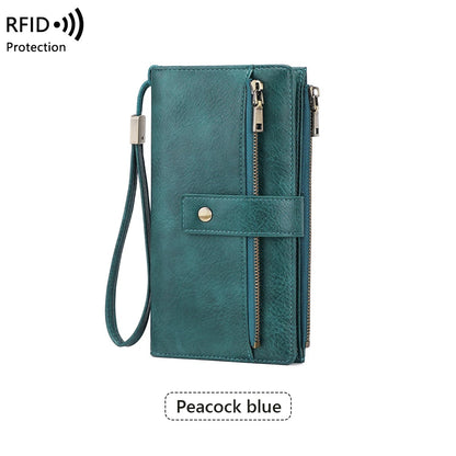 Women’s Tri-Fold Anti-Magnetic Long Wristlet Clutch Wallet