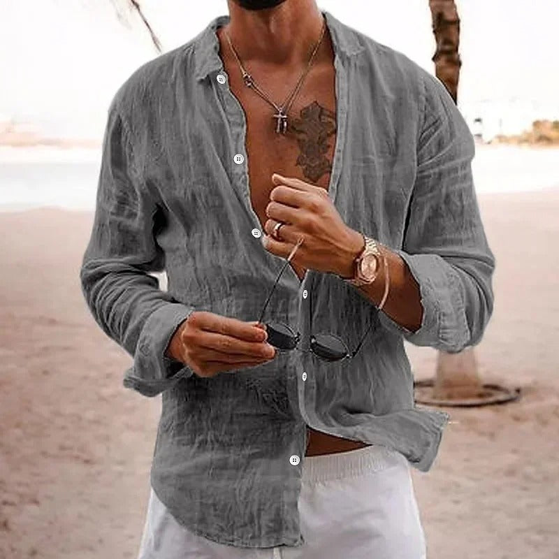 Men’s Lightweight Linen Blend Button-Up Shirt