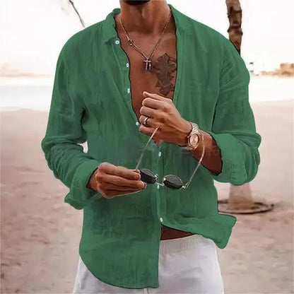 Men’s Lightweight Linen Blend Button-Up Shirt