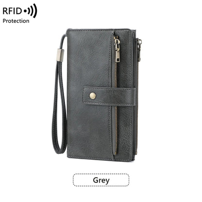 Women’s Tri-Fold Anti-Magnetic Long Wristlet Clutch Wallet