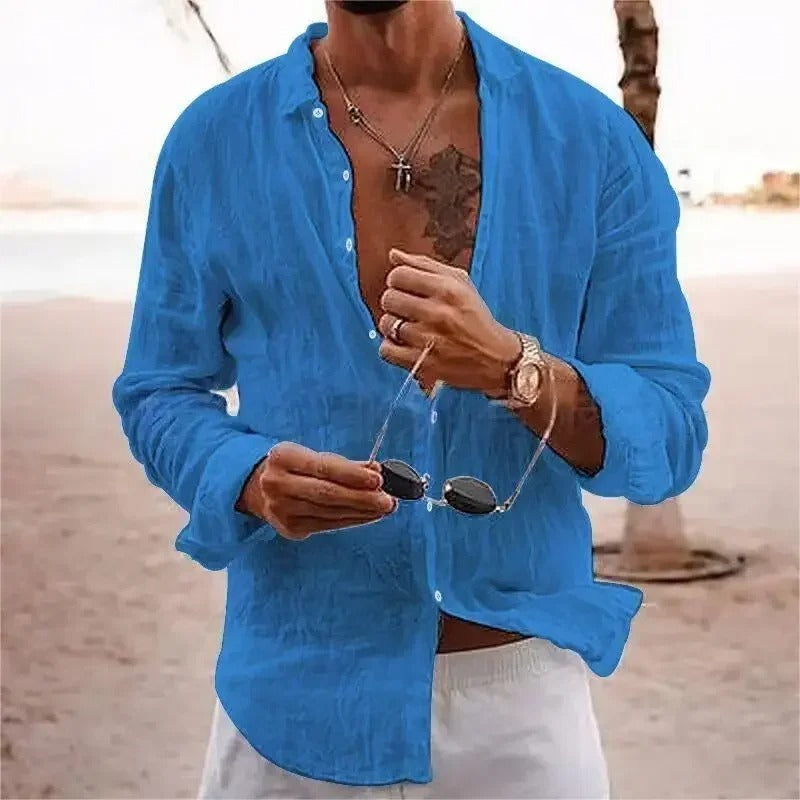 Men’s Lightweight Linen Blend Button-Up Shirt