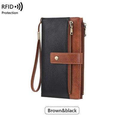 Women’s Tri-Fold Anti-Magnetic Long Wristlet Clutch Wallet