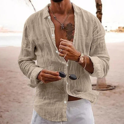 Men’s Lightweight Linen Blend Button-Up Shirt