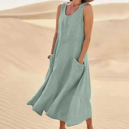Women’s Round Neck Pocket Maxi Summer Dress