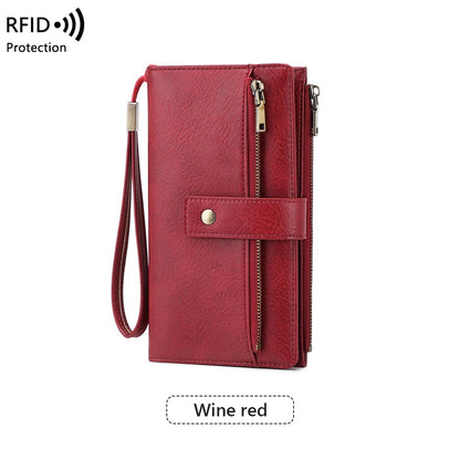 Women’s Tri-Fold Anti-Magnetic Long Wristlet Clutch Wallet