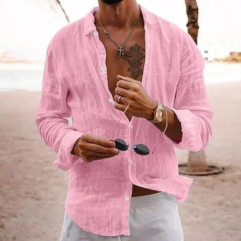 Men’s Lightweight Linen Blend Button-Up Shirt