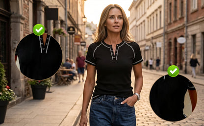 Women's Textured V Neck Short Sleeve Top