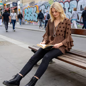 Women's Polka Dot Ruffle Sleeve Blouse