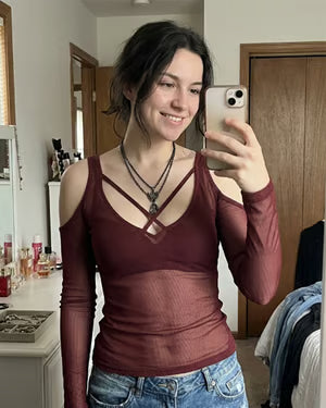 Women’s Cross-Strap Cold-Shoulder Top