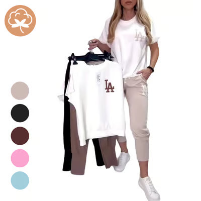 Women’s Letter Print Top and Cropped Trousers Set