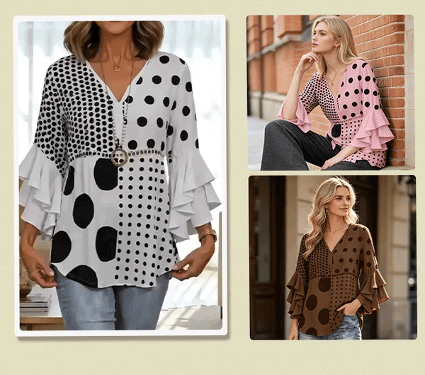 Women's Polka Dot Ruffle Sleeve Blouse