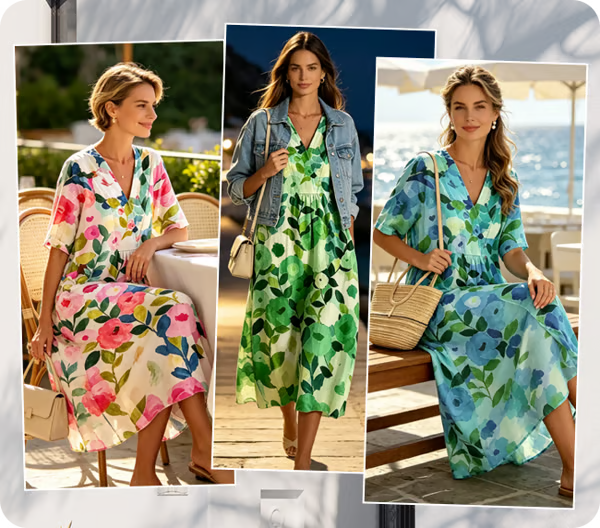Women’s Watercolour Floral V-Neck Midi Dress
