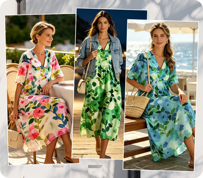 Women’s Watercolour Floral V-Neck Midi Dress
