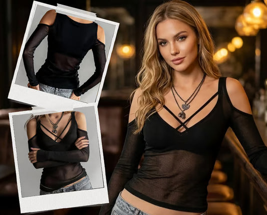 Women’s Cross-Strap Cold-Shoulder Top