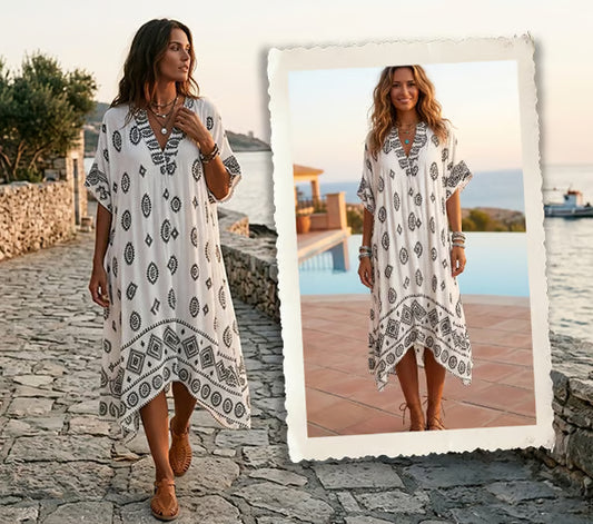 Women’s Boho Print V-Neck Midi Dress