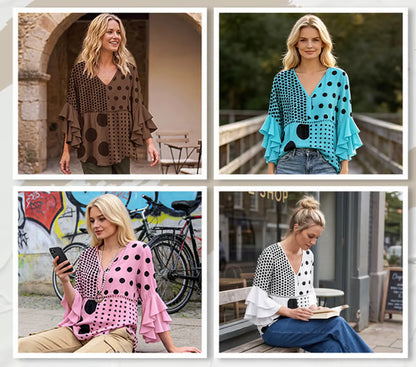 Women's Polka Dot Ruffle Sleeve Blouse