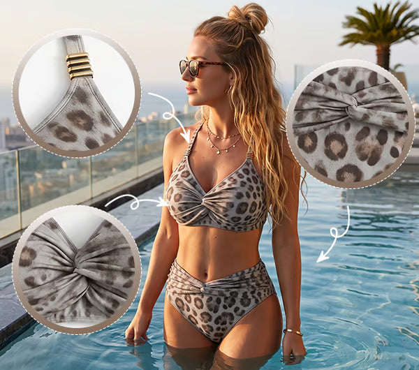 Women's Leopard Print High-Waisted Bikini Set