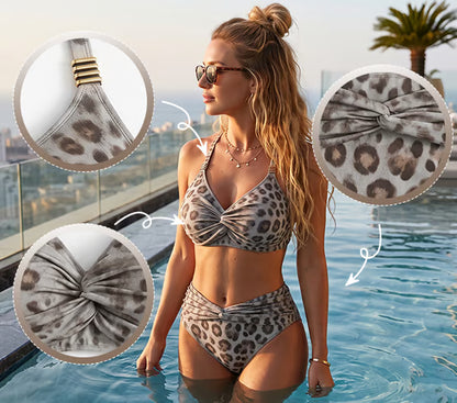 Women's Leopard Print High-Waisted Bikini Set
