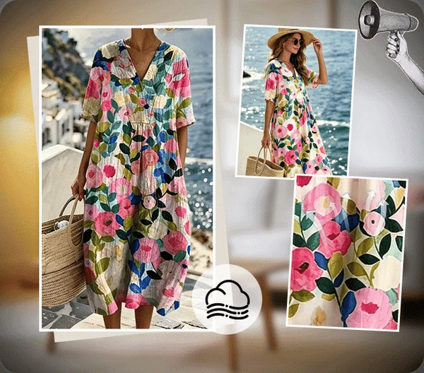 Women’s Watercolour Floral V-Neck Midi Dress