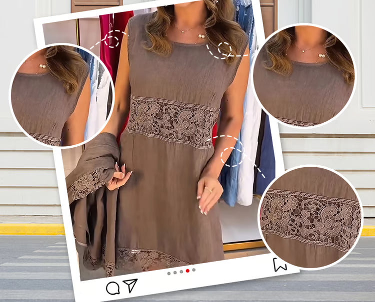 Women’s Sleeveless Lace-Panel Shift Dress