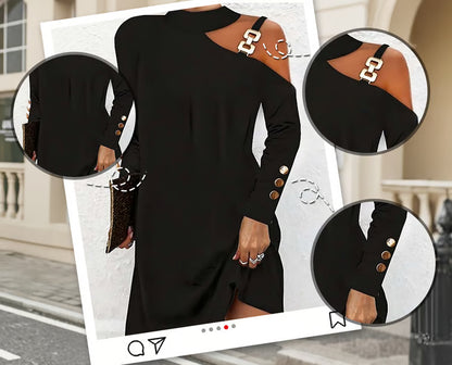 Women’s Asymmetric Cold-Shoulder Shift Dress