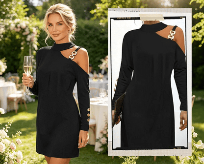 Women’s Asymmetric Cold-Shoulder Shift Dress