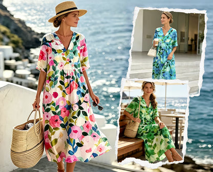 Women’s Watercolour Floral V-Neck Midi Dress