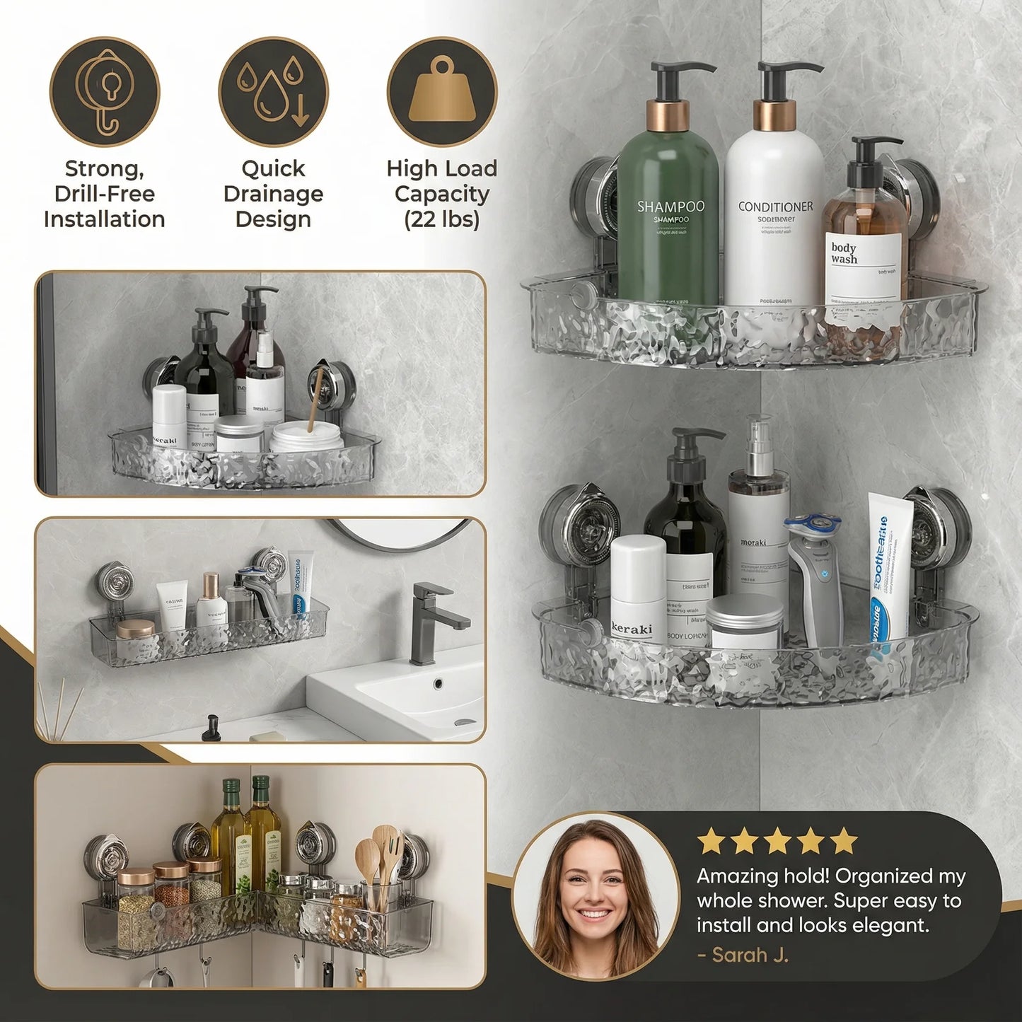 Corner Suction Bathroom Storage Shelf