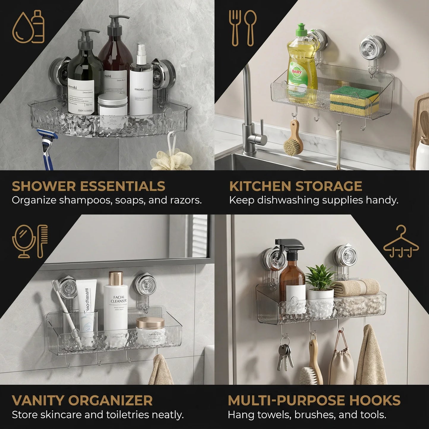 Corner Suction Bathroom Storage Shelf