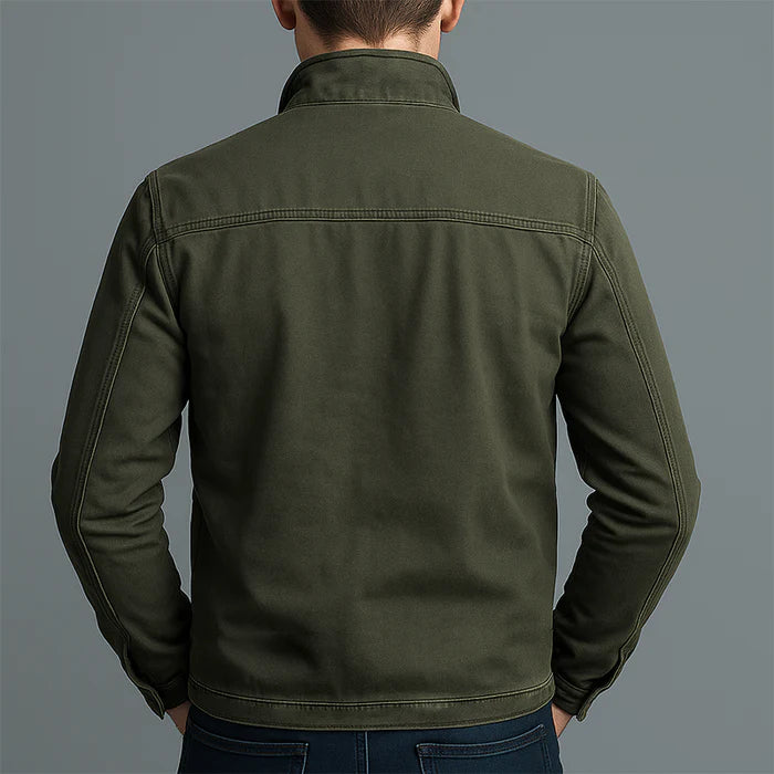 Men’s Washed Cotton Zip-Up Lapel Jacket