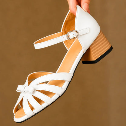Women's Bow Accent Block Heel Sandals