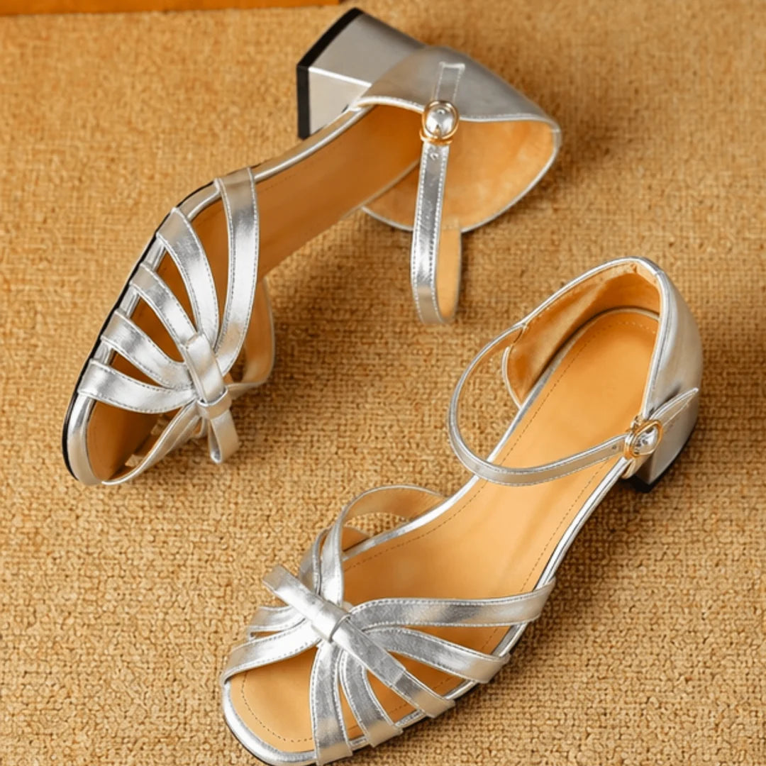 Women's Bow Accent Block Heel Sandals