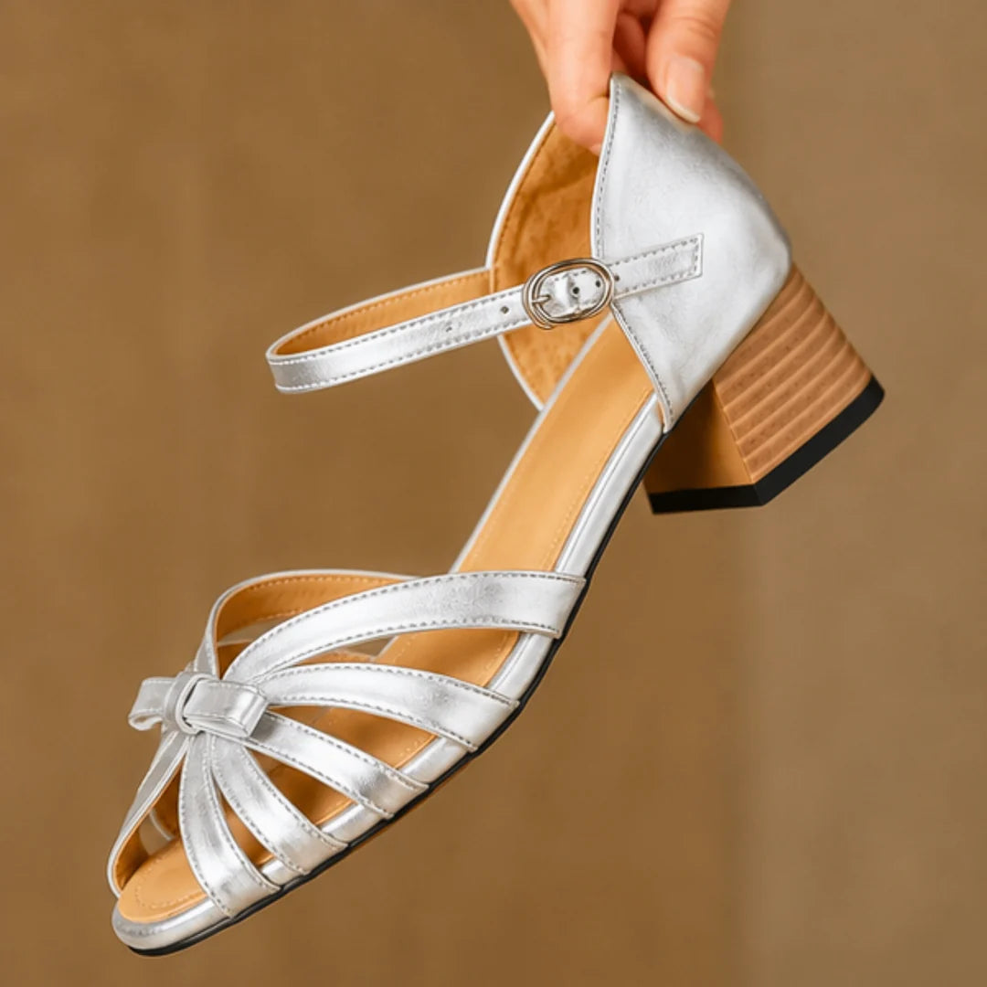 Women's Bow Accent Block Heel Sandals