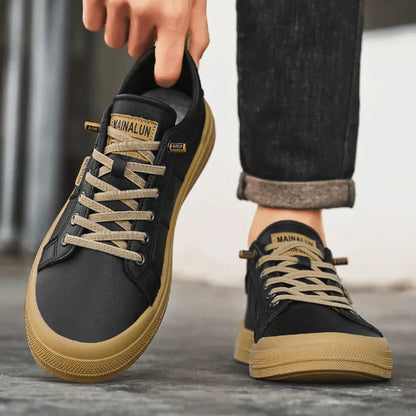 Men’s Low Profile Leather-Look Casual Trainers