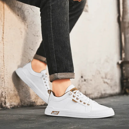 Men’s Low Profile Leather-Look Casual Trainers