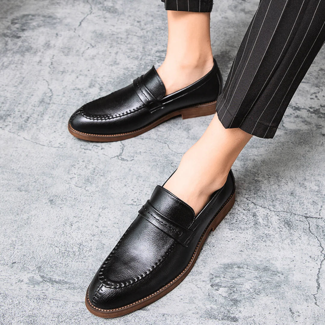 Men’s Refined Full-Grain Leather-Look Slip-On Loafers