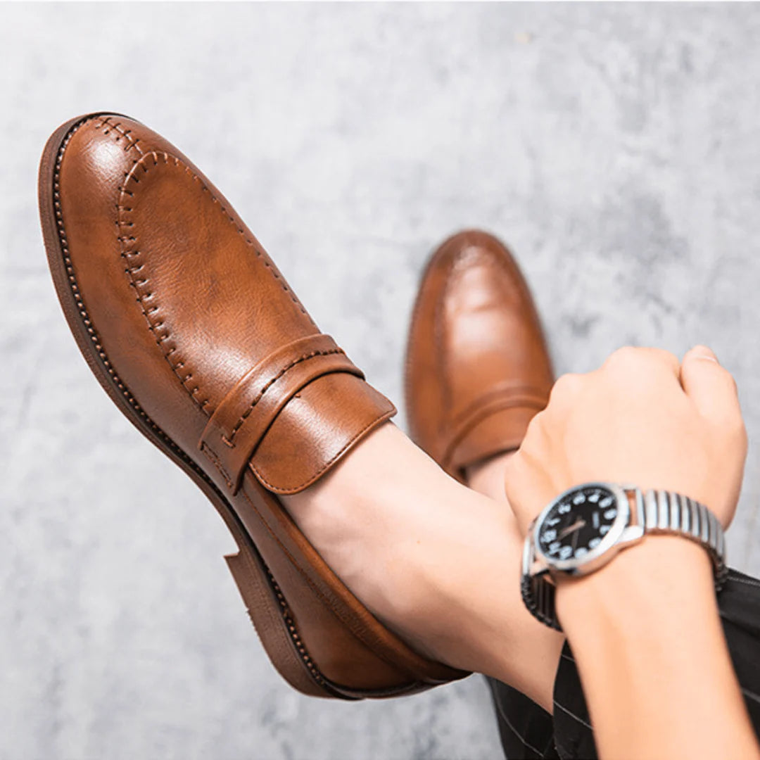 Men’s Refined Full-Grain Leather-Look Slip-On Loafers